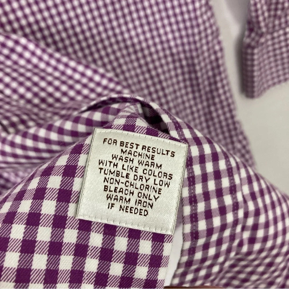 Peter Millar Purple White Gingham Nanoluxe Cotton Long Sleeve Button Down XL - Picture 7 of 9